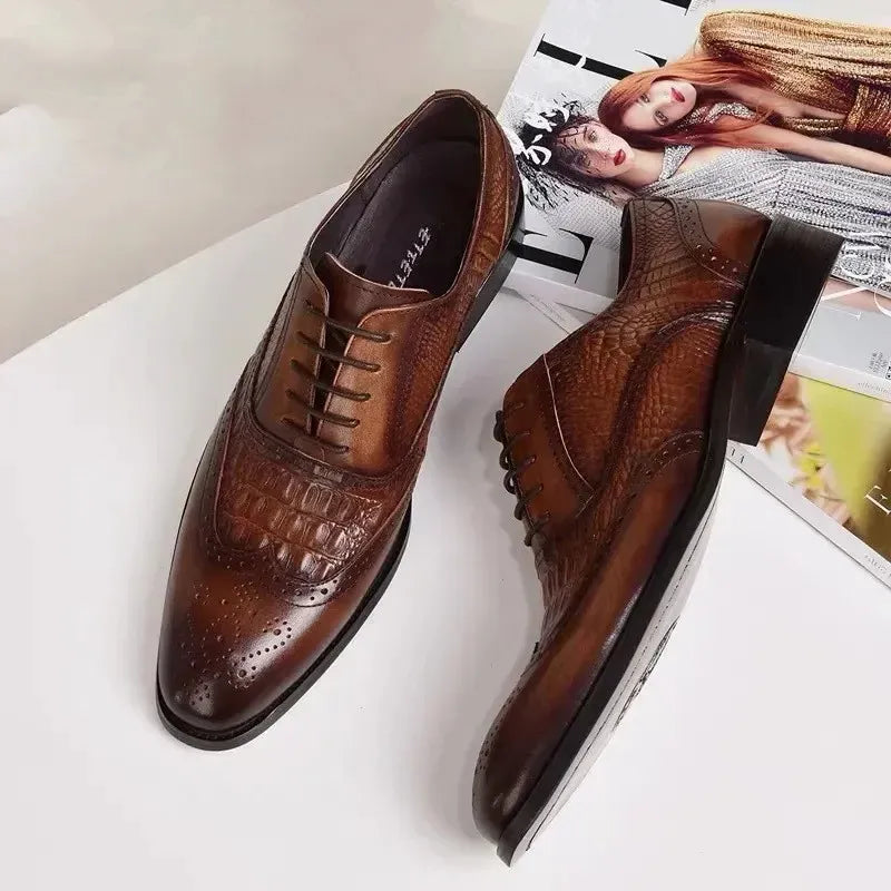 Sapato Social Masculino em Couro com Textura de Crocodilo
