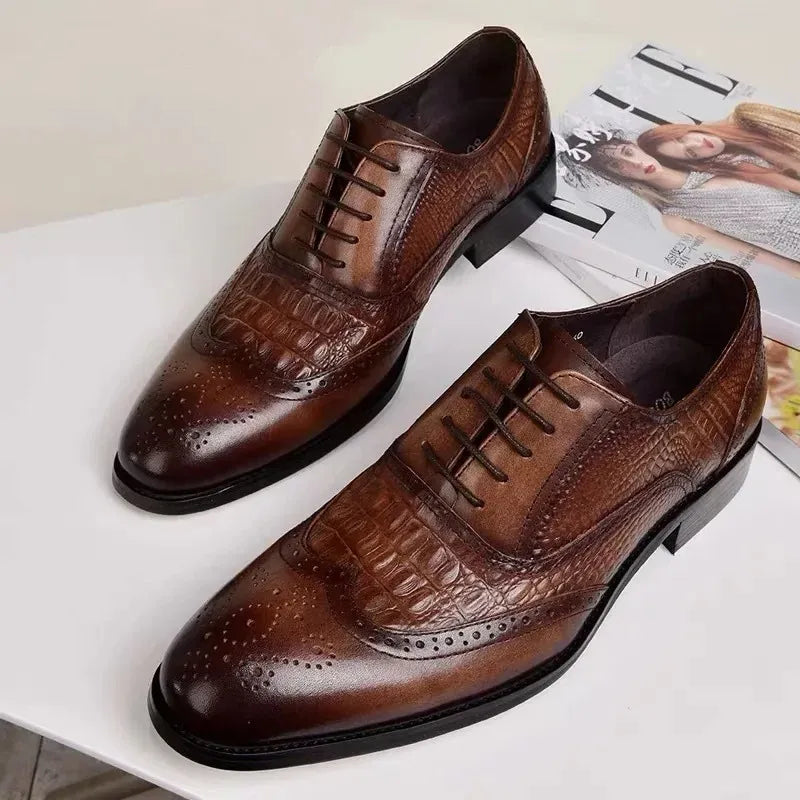 Sapato Social Masculino em Couro com Textura de Crocodilo
