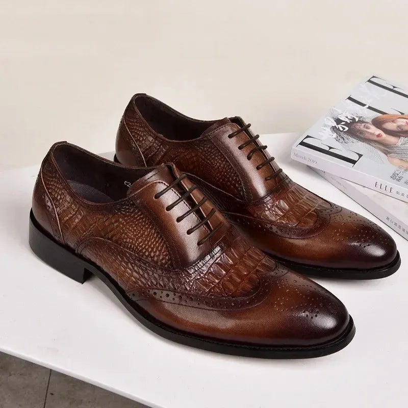 Sapato Social Masculino em Couro com Textura de Crocodilo