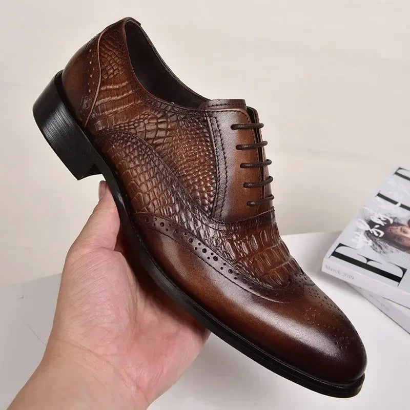 Sapato Social Masculino em Couro com Textura de Crocodilo